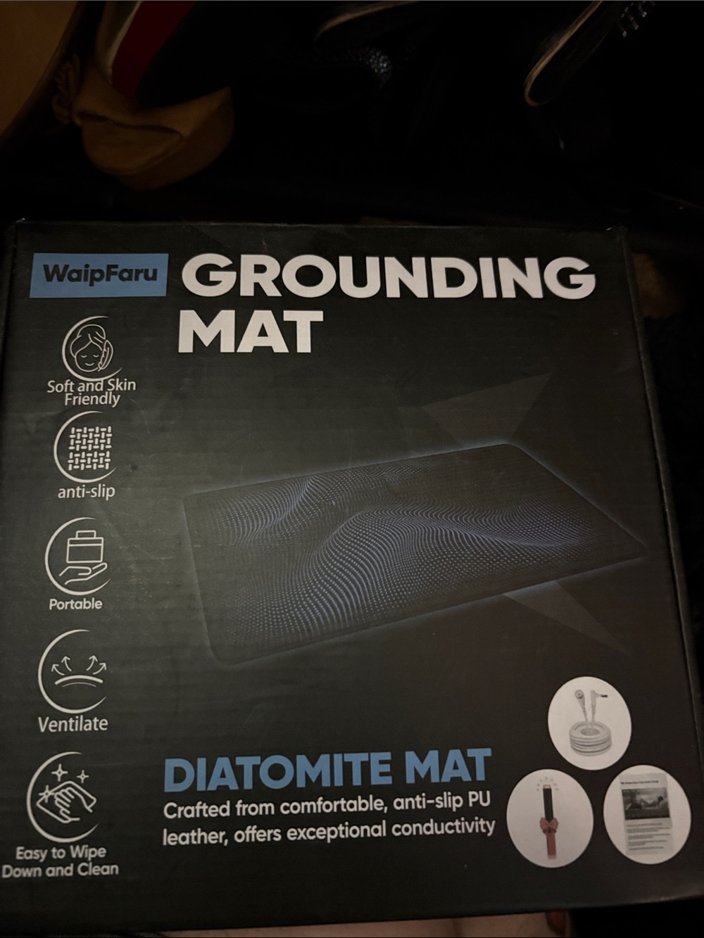 Black Grounding Diatomite Mat - Anti-Slip PU Leather